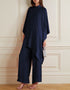 Designer Party Wear Readymade One Piece Navy Blue Korean Nida Pant Suit Close-up View