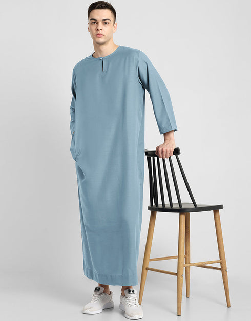 Blue Thobes Cotton Blend Plain Solid Work