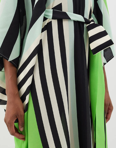 Designer Party Wear Belt Style Kaftan Maxi Dress Green Silk Crepe Maxi Dress Side View