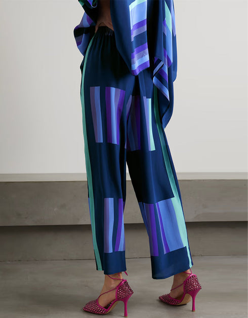 Designer Readymade Co-Ord Sets With Pockets Dusk Blue Soft Silk Crepe Pant Suit Back View