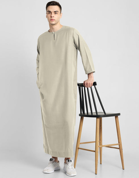 Beige Thobes Cotton Blend Plain Solid Work