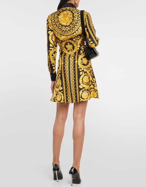 Designer Party Wear Readymade One Piece Gold Fluid Crepe Silk Suit Close-up View