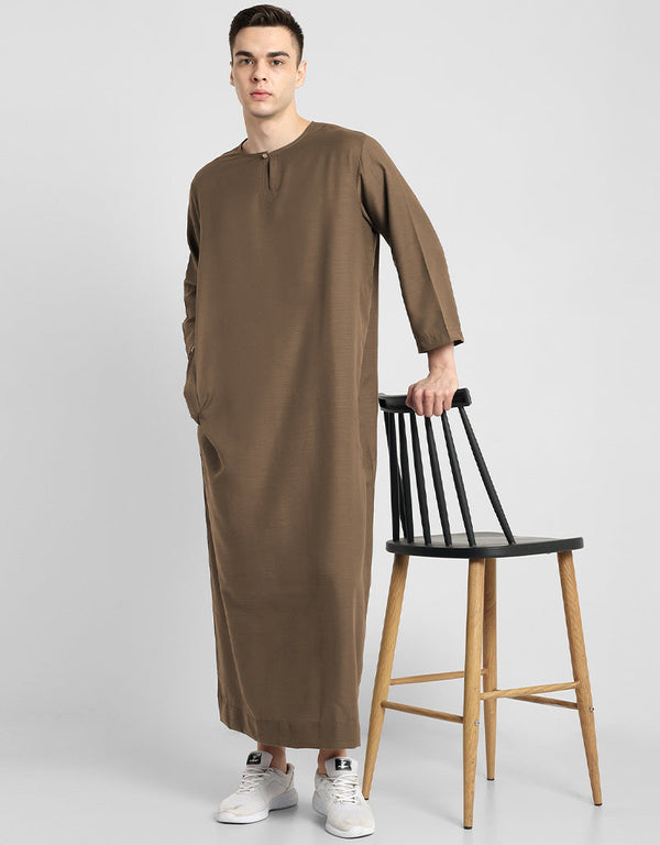 Brown Thobes Cotton Blend Plain Solid Work