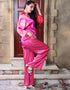 Designer Party Wear Readymade Co-Ords Set Florosant Pink Satin Silk Pant Shirt Back View