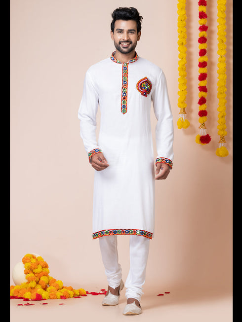 White Kurta Heavy Rayon Churidar