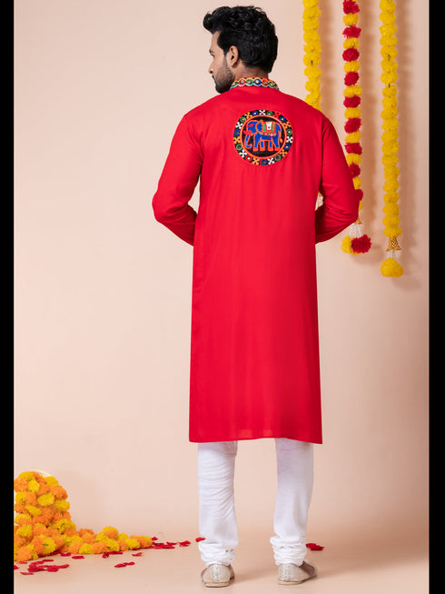 Red Kurta Heavy Rayon Churidar Closure View