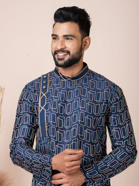 Navy Blue Kurta Cotton Mix. Churidar Closure View