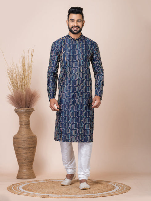 Navy Blue Kurta Cotton Mix. Churidar