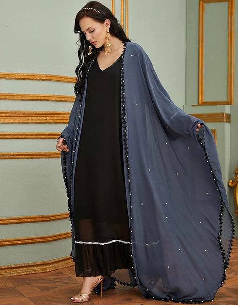 Layering Perfection: Detachable Lace Abaya Cardigan