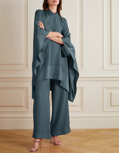 Designer Party Wear Readymade One Piece Saphire Korean Nida Pant Suit Side View