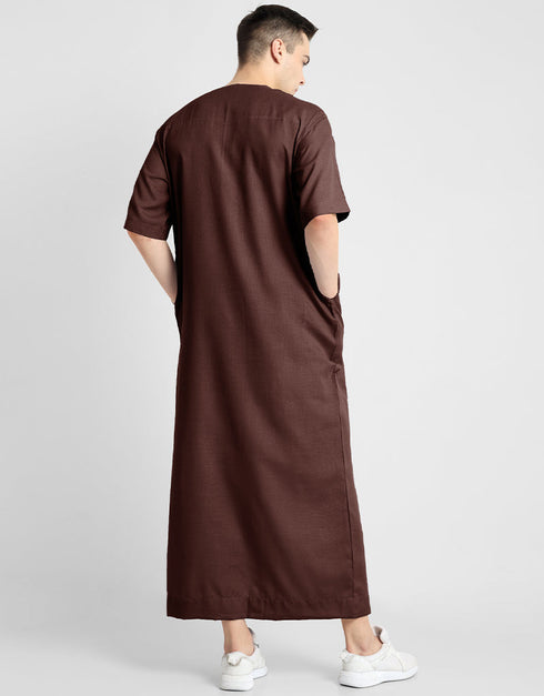 Brown Thobes Cotton Blend Plain Solid Work Closure View