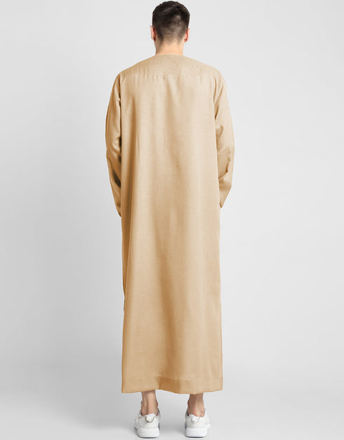 Beige Thobes Cotton Blend Plain Solid Work Closure View