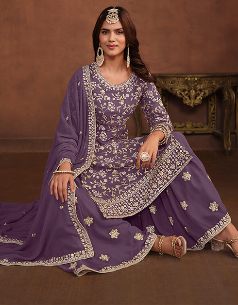 chic viola purple faux georgette designer party wear salwar suit with viola purple faux georgette df-174-7402 Close-up View