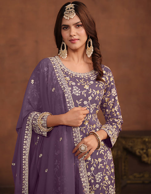 chic viola purple faux georgette designer party wear salwar suit with viola purple faux georgette df-174-7402 Front View