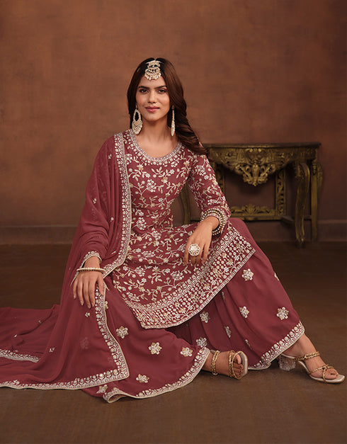 elegant sanguine brown faux georgette designer party wear salwar suit with sanguine brown faux georgette df-174-7404 Close-up View