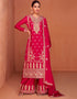 stylish lipstick red real chinon designer traditional wedding wear salwar suit with lipstick red real chinon ie-7430 Back View
