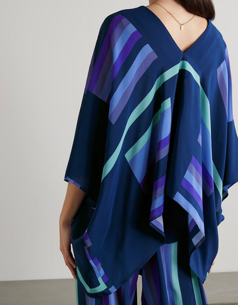 Designer Readymade Co-Ord Sets With Pockets Dusk Blue Soft Silk Crepe Pant Suit Side View