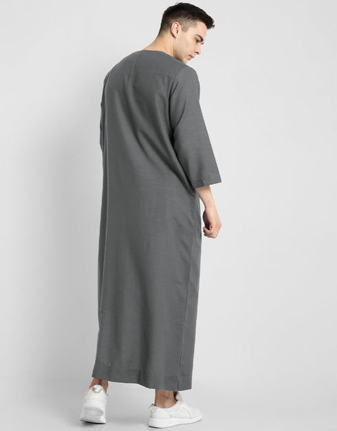 Grey Thobes Cotton Blend Plain Solid Work Closure View