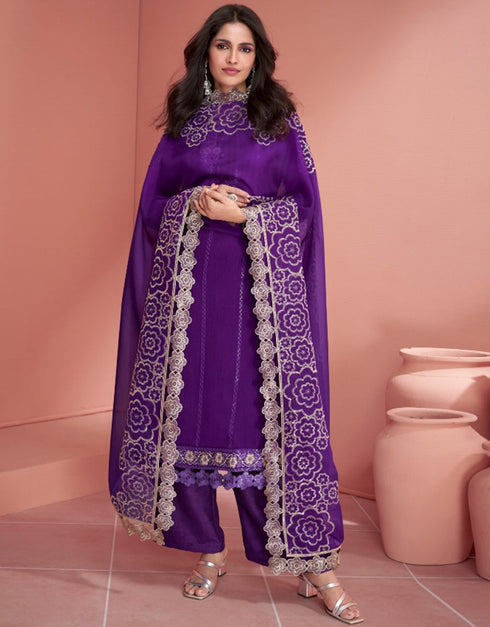 elegant grape purple premium silk heavy designer wedding wear salwar suit with grape purple premium silk ie-9818 Close-up View