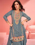 chic steel grey organza simar silk designer party wear salwar suit with steel grey organza simar silk ie-9895 Close-up View