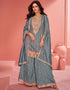 chic steel grey organza simar silk designer party wear salwar suit with steel grey organza simar silk ie-9895 Front View