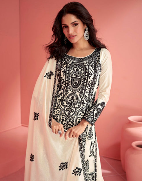 chic white premium silk designer party wear salwar suit with white premium silk ie-9904 Close-up View