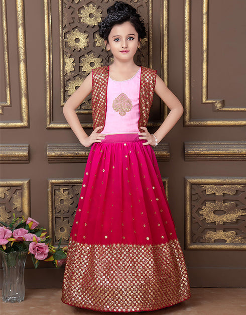 Designer Kidswear Readymade Lehenga Choli Light Pink Faux Georgette Lehenga Choli Front View