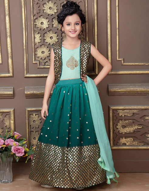 Designer Kidswear Readymade Lehenga Choli Light Green Faux Georgette Lehenga Choli Front View