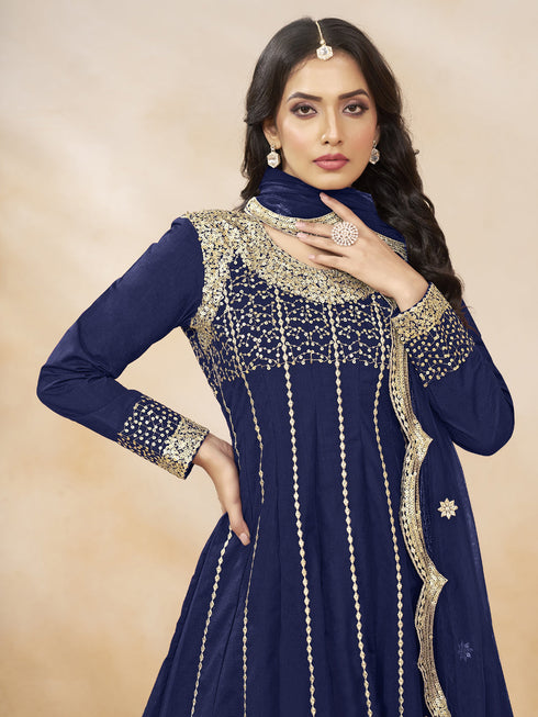 Blue Art Silk Patiyala Dress Acy1033 Closure View