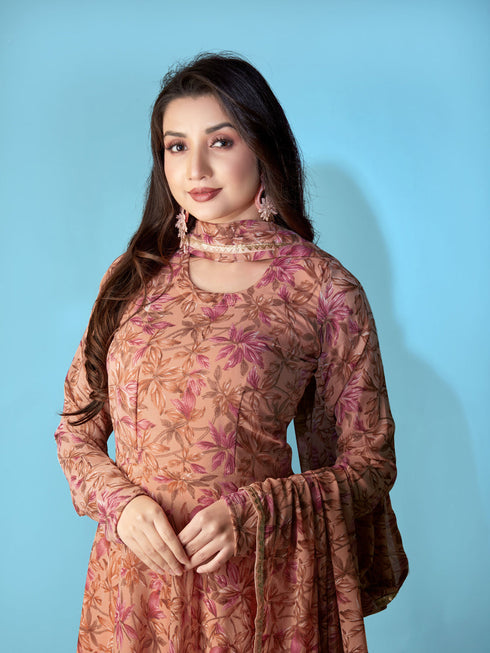 Brown Georgette Anarkali Dress Acy1049 Back View