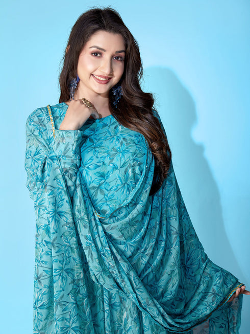 Blue Georgette Anarkali Dress Acy1052 Back View