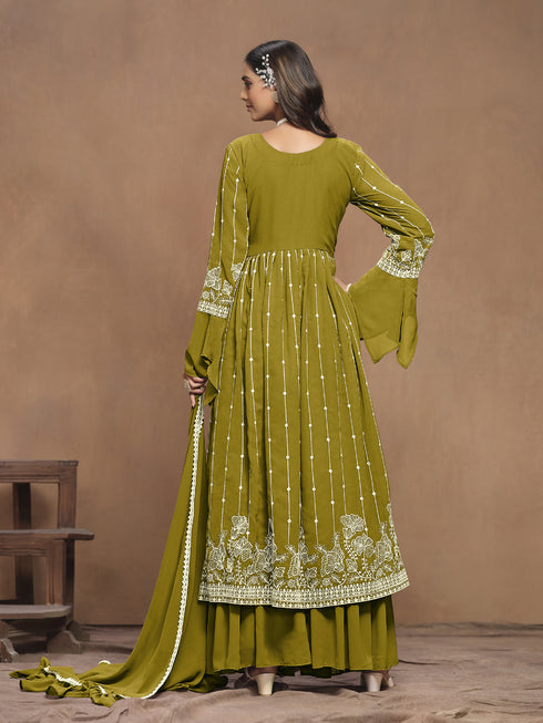 Green Faux Georgette Sharara Suit Acy1111 Closure View