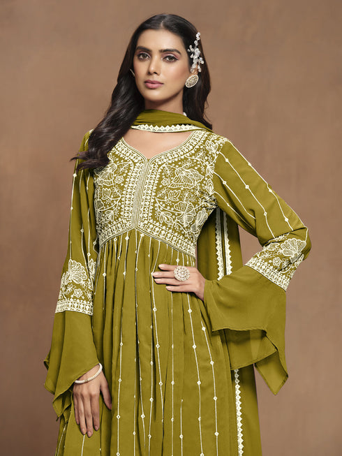 Green Faux Georgette Sharara Suit Acy1111 Back View
