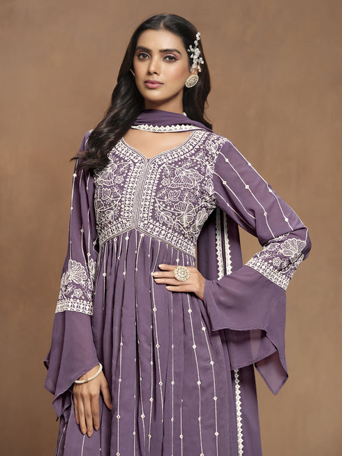 Purple Faux Georgette Sharara Suit Acy1112 Back View