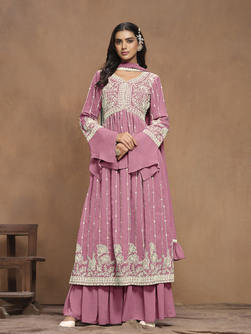 Pink Faux Georgette Sharara Suit Acy1114