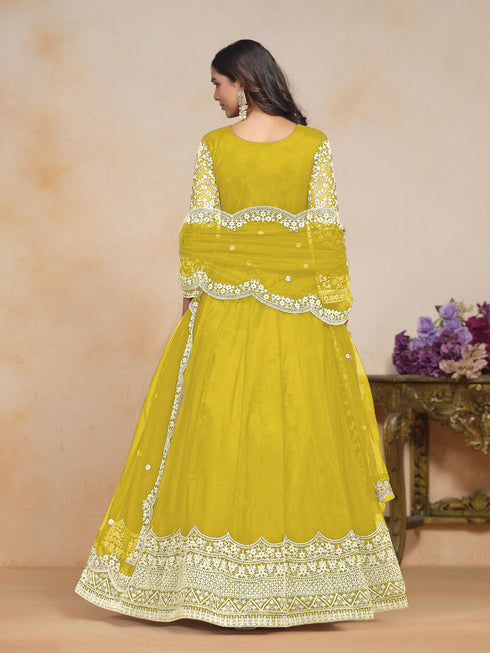 Lime Net Anarkali Dress Acy1232 Closure View