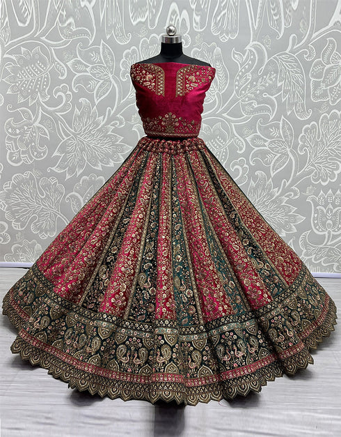 Heavy Designer Wedding Wear Bride Lehenga Choli Pink Velvet Lehenga Choli Back View