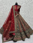 Heavy Designer Wedding Wear Bride Lehenga Choli Maroon Velvet Lehenga Choli Close-up View