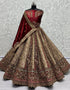 Heavy Designer Wedding Wear Bride Lehenga Choli Maroon Velvet Lehenga Choli Close-up View