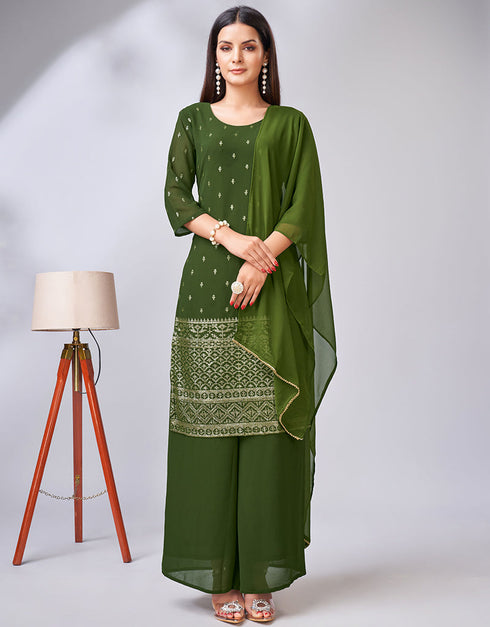 trendy green georgette heavy designer wedding wear georgette salwar suit with green georgette 13559-acy3388 Front View