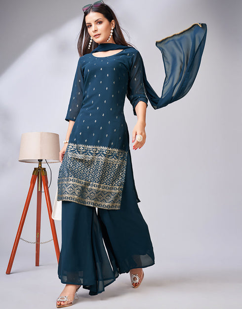 fashionable blue georgette heavy designer wedding wear georgette salwar suit with blue georgette 13559-acy3390 Side View