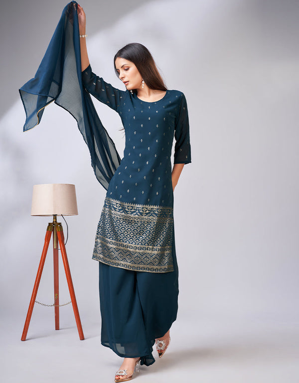 fashionable blue georgette heavy designer wedding wear georgette salwar suit with blue georgette 13559-acy3390 Front View