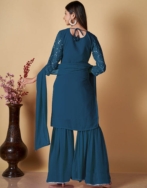 sophisticated rama georgette heavy designer wedding wear georgette salwar suit with rama georgette 13570-acy3453 Close-up View