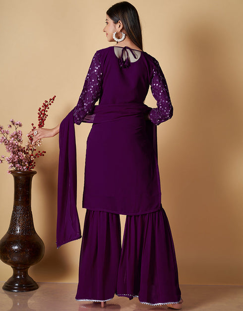 contemporary wine georgette heavy designer wedding wear georgette salwar suit with wine georgette 13570-acy3455 Close-up View
