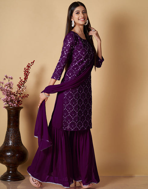 contemporary wine georgette heavy designer wedding wear georgette salwar suit with wine georgette 13570-acy3455 Side View
