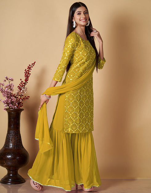 classy yellow georgette heavy designer wedding wear georgette salwar suit with yellow georgette 13570-acy3456 Side View