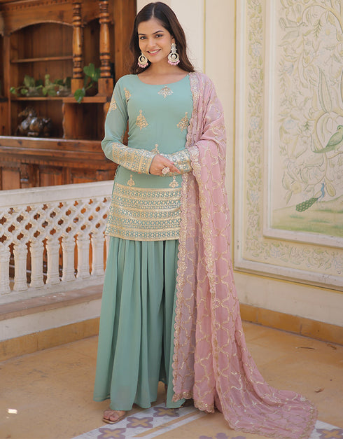 fashionable pista faux georgette trendy designer readymade suit collection with pista faux georgette 13591-acy3612 Front View