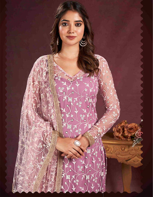 sleek pink butterfly net designer party wear salwar suit with pink american crepe 13632-acy3907 Close-up View