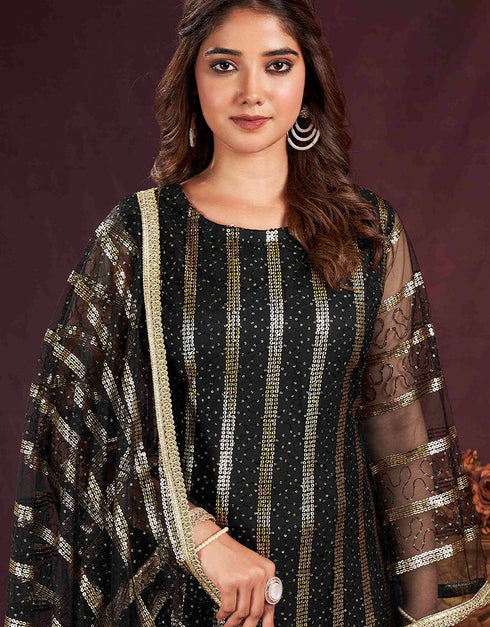 modern black butterfly net designer party wear salwar suit with black american crepe 13632-acy3908 Close-up View