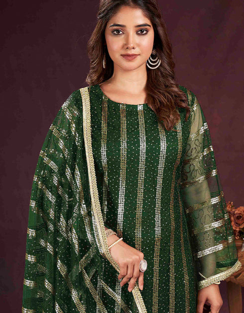sophisticated green butterfly net designer party wear salwar suit with green american crepe 13632-acy3909 Close-up View